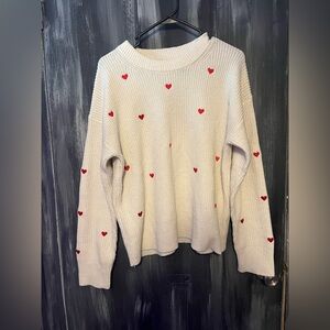 a new day Cream Sweater with Red Heart Details